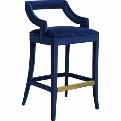 TOV Kitchen + Dining MAURA NAVY VELVET BAR STOOL