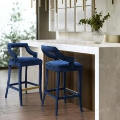 TOV Kitchen + Dining MAURA NAVY VELVET BAR STOOL