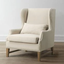 TOV DEVON BEIGE LINEN WING CHAIR Living Room