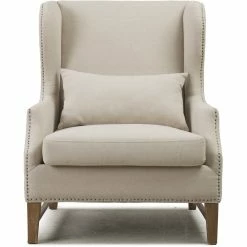 TOV DEVON BEIGE LINEN WING CHAIR Living Room