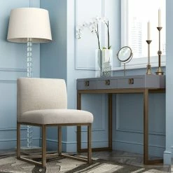 Outlet 😉 TOV GLAM BRASS + LINEN DINING CHAIR Kitchen + Dining ✔️ 9 TOV GLAM BRASS + LINEN DINING CHAIR Kitchen + Dining