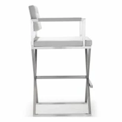 TOV Kitchen + Dining DIRECTOR BAR STOOL: WHITE | STAINLESS