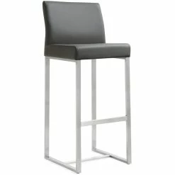 TOV Kitchen + Dining DENMARK BAR STOOL: GRAY/STAINLESS | SET OF 2