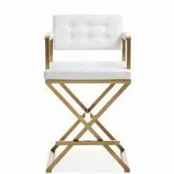 TOV Kitchen + Dining DIRECTOR COUNTER STOOL: WHITE | GOLD