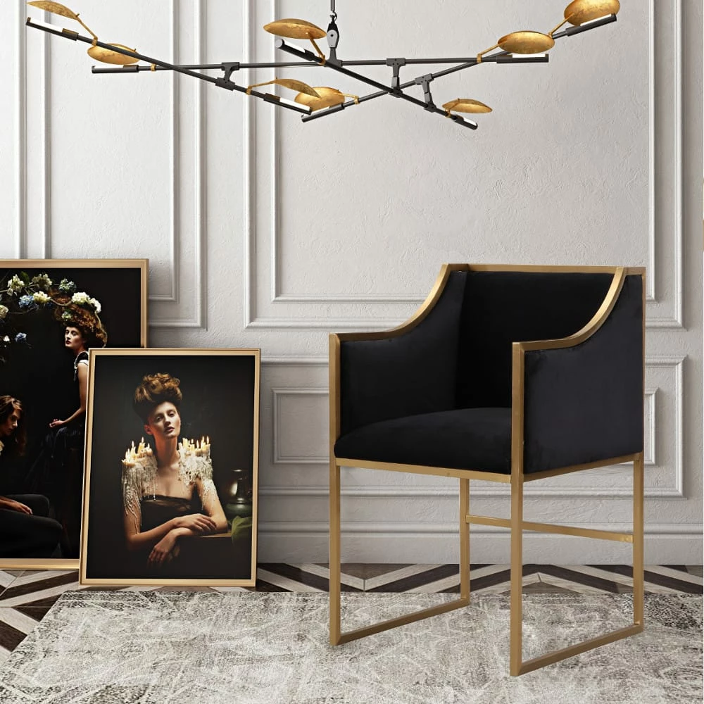 New ๐คฉ TOV Kitchen + Dining MIDORI BLACK VELVET ARM CHAIR | GOLD ๐ 3 TOV Kitchen + Dining MIDORI BLACK VELVET ARM CHAIR | GOLD