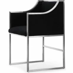 Best Sale 🎁 TOV Kitchen + Dining MIDORI BLACK VELVET ARM CHAIR | SILVER 🥰 8 TOV Kitchen + Dining MIDORI BLACK VELVET ARM CHAIR | SILVER