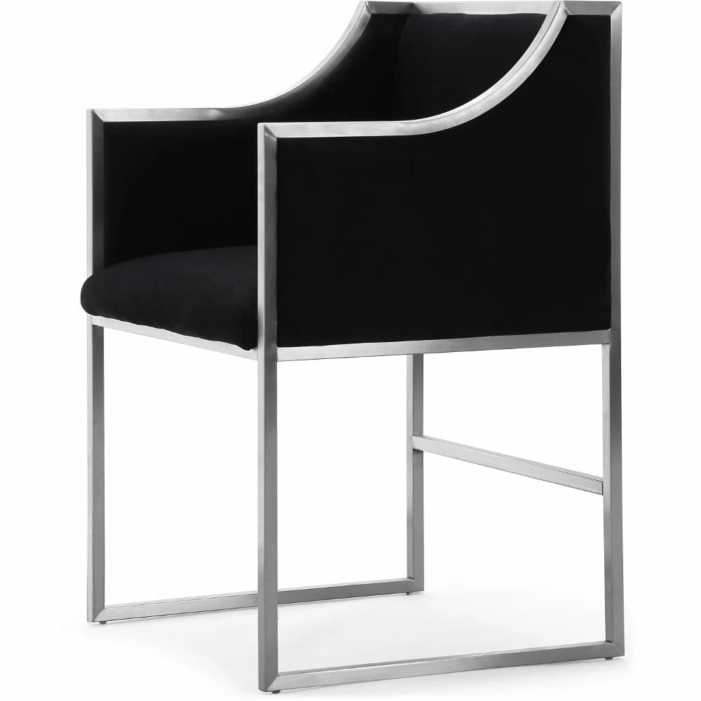 Best Sale 🎁 TOV Kitchen + Dining MIDORI BLACK VELVET ARM CHAIR | SILVER 🥰 3 TOV Kitchen + Dining MIDORI BLACK VELVET ARM CHAIR | SILVER