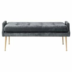 TOV Living Room DEJA SLUB VELVET BENCH: GRAY