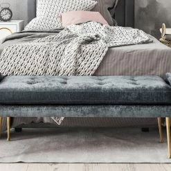 TOV Living Room DEJA SLUB VELVET BENCH: GRAY