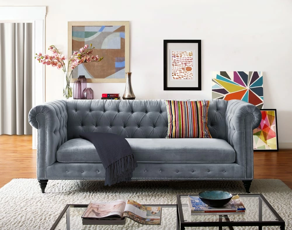 Brand new ๐ TOV Living Room HANNY GREY VELVET SOFA ๐ฅ 3 TOV Living Room HANNY GREY VELVET SOFA