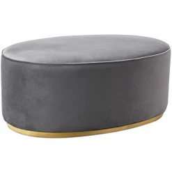 TOV Living Room TULA OVAL VELVET COCKTAIL OTTOMAN: GRAY
