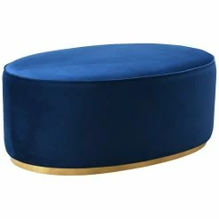 TOV TULA OVAL VELVET COCKTAIL OTTOMAN: NAVY Living Room