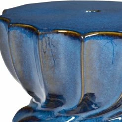 SURYA TWIST CERAMIC GARDEN STOOL: BLUE