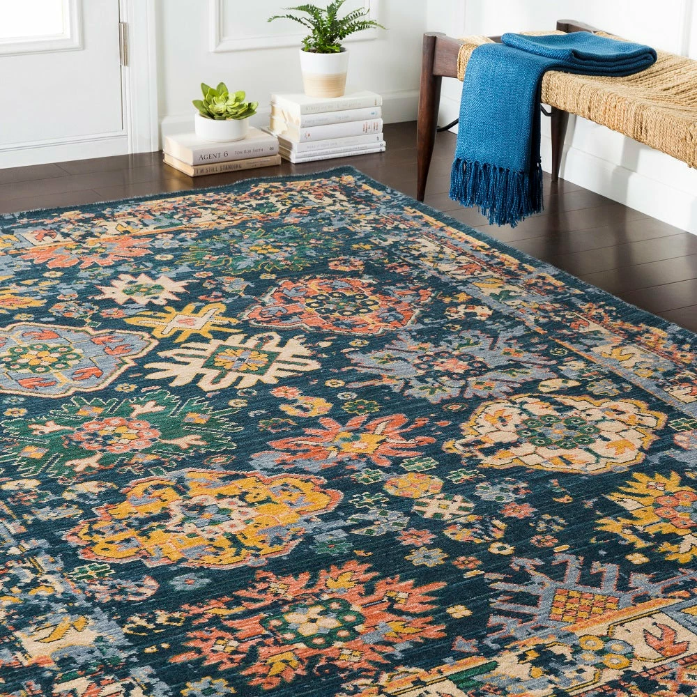 Buy π₯ SURYA HUSINA WOOL RUG: NAVY, SAFFRON MULTI π 4 SURYA HUSINA WOOL RUG: NAVY, SAFFRON MULTI