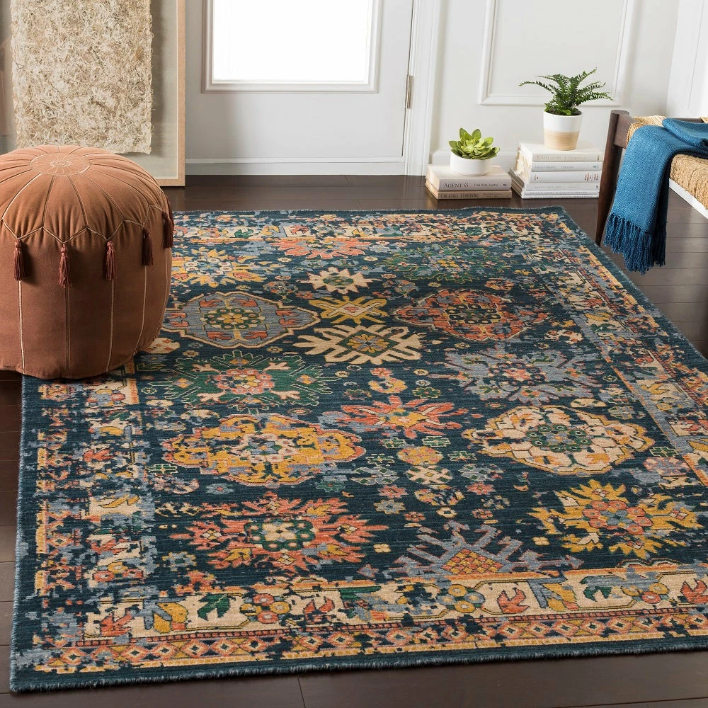Buy π₯ SURYA HUSINA WOOL RUG: NAVY, SAFFRON MULTI π 5 SURYA HUSINA WOOL RUG: NAVY, SAFFRON MULTI