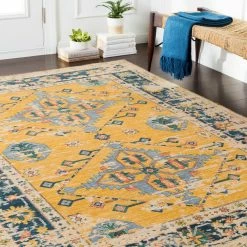 SURYA MAGDA WOOL RUG: SAFFRON, NAVY MULTI