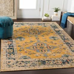 SURYA MAGDA WOOL RUG: SAFFRON, NAVY MULTI