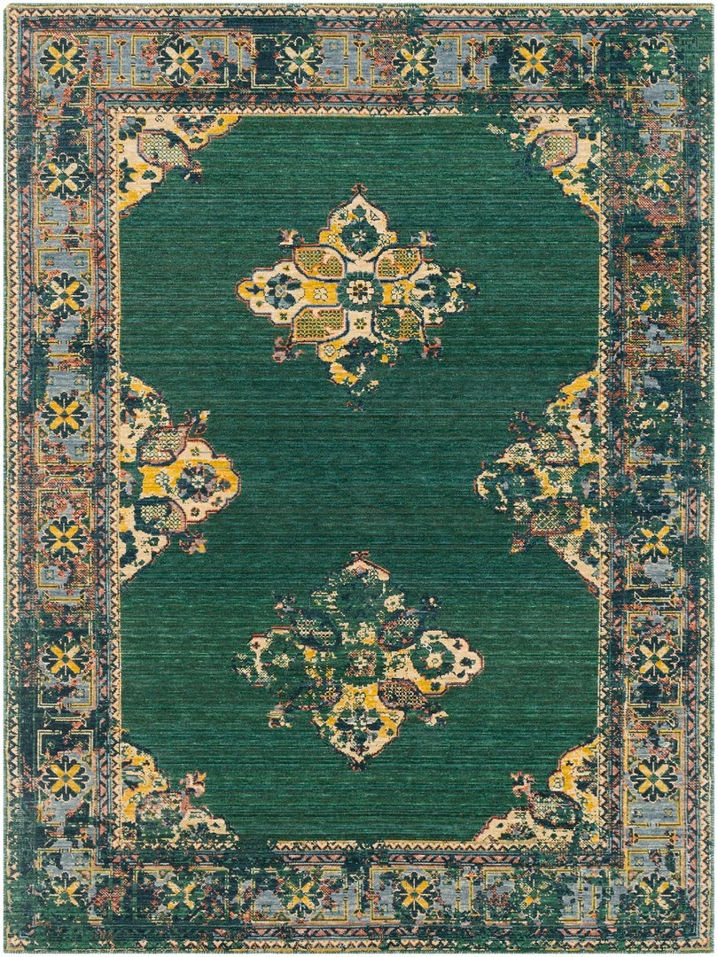 Promo ๐ SURYA ESTELLE WOOL RUG: EMERALD, SAFFRON, DENIM ๐ 1 SURYA ESTELLE WOOL RUG: EMERALD, SAFFRON, DENIM