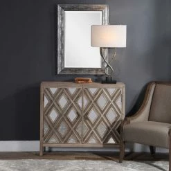 UTTERMOST RUSTIC MIRRORED DIAMOND CONSOLE CABINET