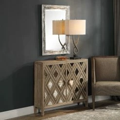 UTTERMOST RUSTIC MIRRORED DIAMOND CONSOLE CABINET