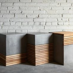 URBIA Living Room KOBE CONCRETE + TEAK STOOL