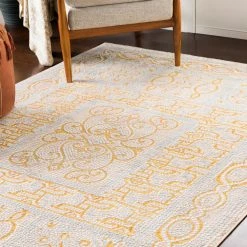 SURYA NICHELLE RUG: YELLOW, ICE BLUE, BEIGE