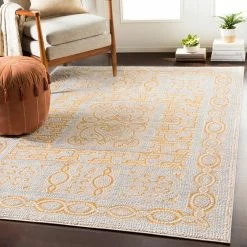 SURYA NICHELLE RUG: YELLOW, ICE BLUE, BEIGE
