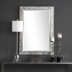 UTTERMOST WEATHERED ANTIQUE IVORY & AGED SILVER MIRROR