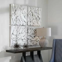 UTTERMOST WHITE DRIFT WOOD WALL TILE Wall Sculptures + Decor