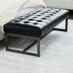 MOES WYATT BLACK LEATHER BEDROOM BENCH