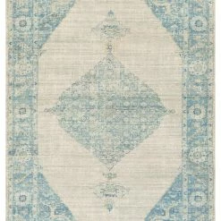 SURYA NORA DISTRESSED VINTAGE PRINT RUG: AQUA