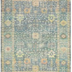 SURYA OLIVIA DISTRESSED VINTAGE PRINT RUG: TEAL MULTI
