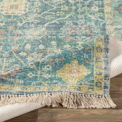SURYA OLIVIA DISTRESSED VINTAGE PRINT RUG: TEAL MULTI