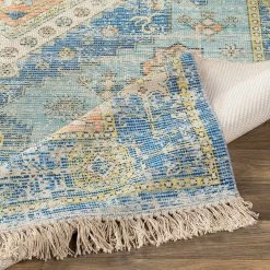 SURYA SOPHIE DISTRESSED VINTAGE PRINT RUG: BLUE, ORANGE