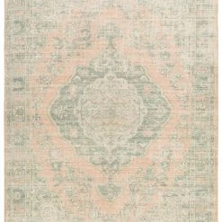 SURYA SOPHIE DISTRESSED VINTAGE PRINT RUG: APRICOT, SAGE