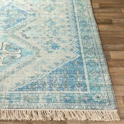 SURYA NEVAEH DISTRESSED VINTAGE PRINT RUG: AQUA