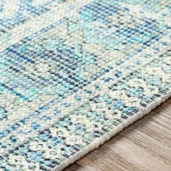 SURYA NEVAEH DISTRESSED VINTAGE PRINT RUG: AQUA