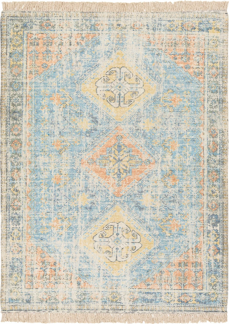 Hot Sale 🧨 SURYA NEVAEH DISTRESSED VINTAGE PRINT RUG: BLUE, ORANGE ⭐ 1 SURYA NEVAEH DISTRESSED VINTAGE PRINT RUG: BLUE, ORANGE