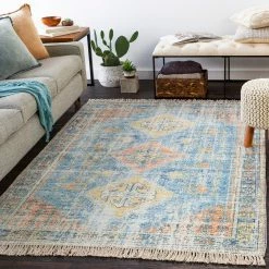 Hot Sale 🧨 SURYA NEVAEH DISTRESSED VINTAGE PRINT RUG: BLUE, ORANGE ⭐ 8 SURYA NEVAEH DISTRESSED VINTAGE PRINT RUG: BLUE, ORANGE