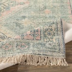 SURYA NEVAEH DISTRESSED VINTAGE PRINT RUG: SAGE, PINK