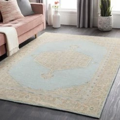 SURYA ZAHRA HAND-KNOTTED WOOL RUG: SEA FOAM